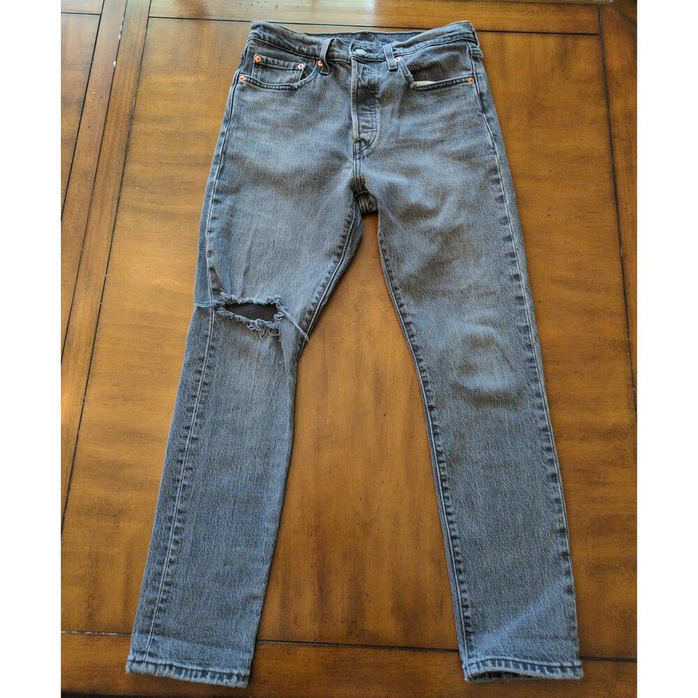 Levi's Premium 501S Distressed Big E Button Fly Straight Ripped Lght Wash Denim